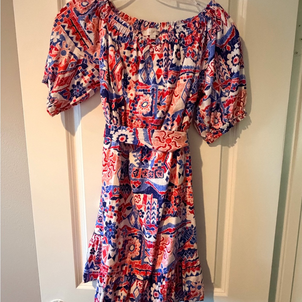 LOFT Scribble Ruffle Off-Shoulder Multicolor Mini… - image 4